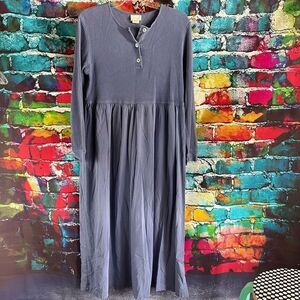 Vintage Basix by Ed Lee Waffle Print Midi Length Long Sleeve Dress Size Small